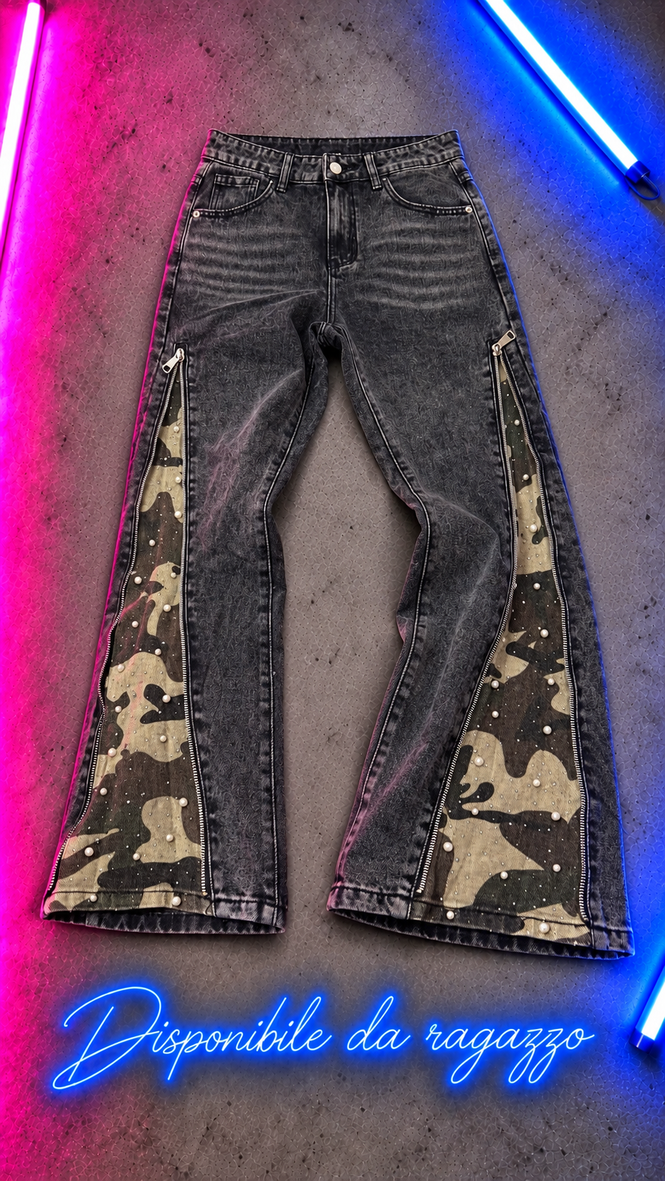 Ragazzo Jeans zip Inserti Camouflage