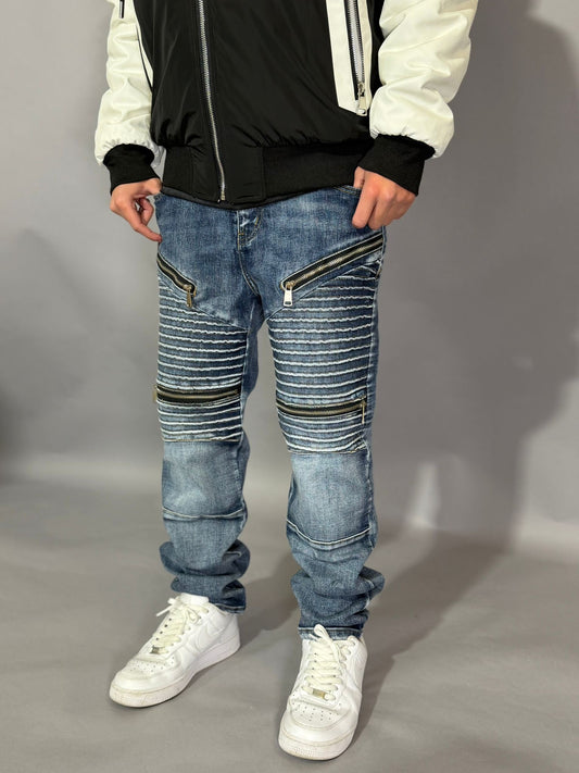 Jeans Biker MultiZip Blu