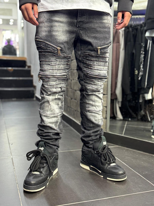Jeans Biker Grey Zip