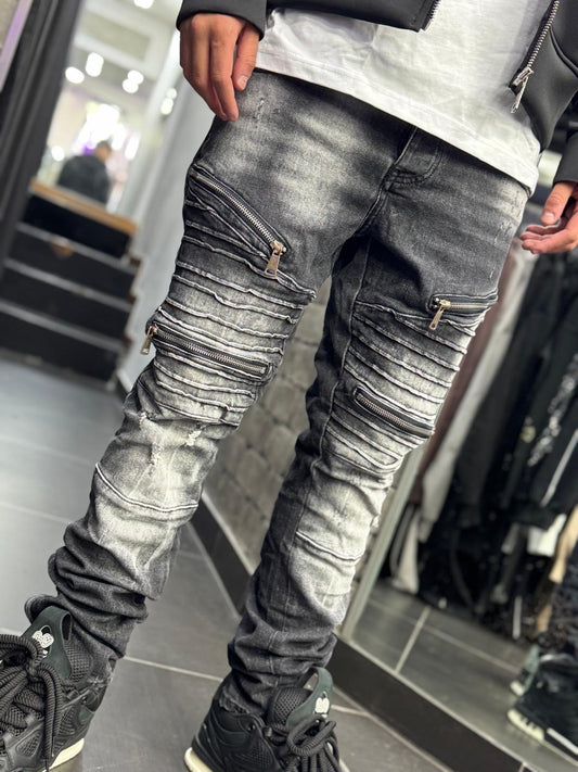 Jeans Biker Grey Zip