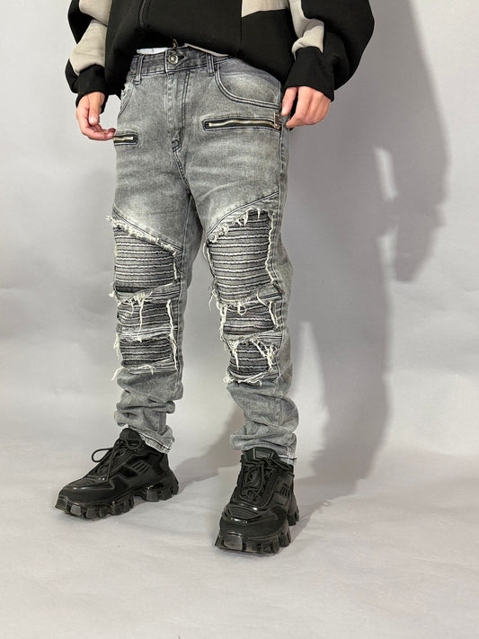 Jeans Biker Grey Multizip
