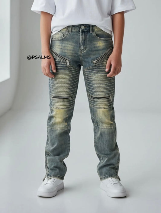 Ragazzo Jeans Biker Sabbia Zip