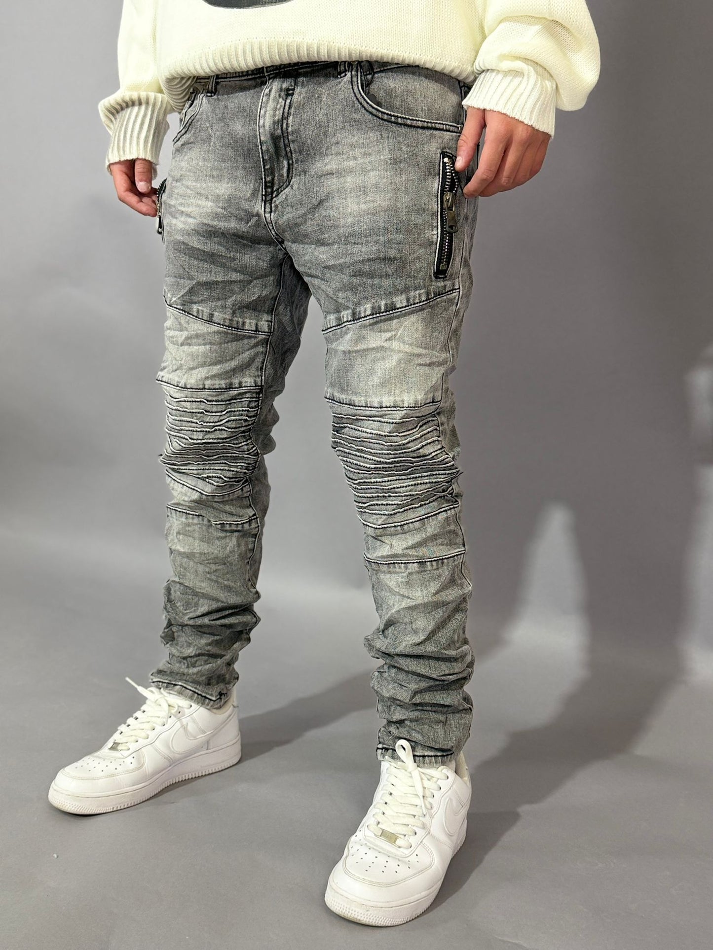 Jeans Biker Grey Zip
