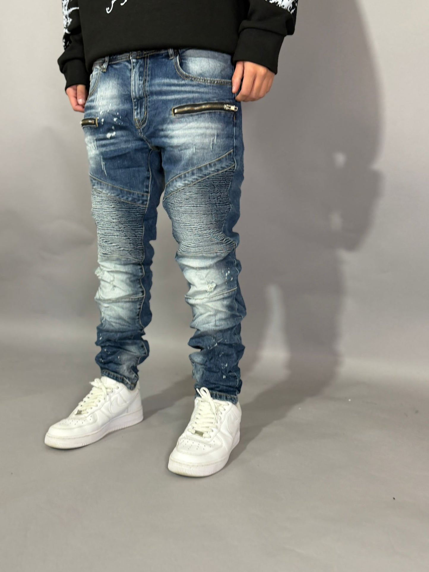 Jeans Biker Blue Zip