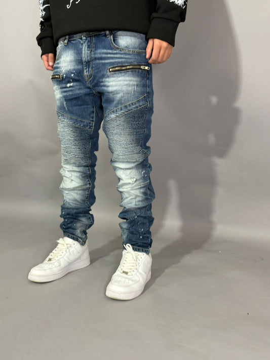 Jeans Biker Blue Zip