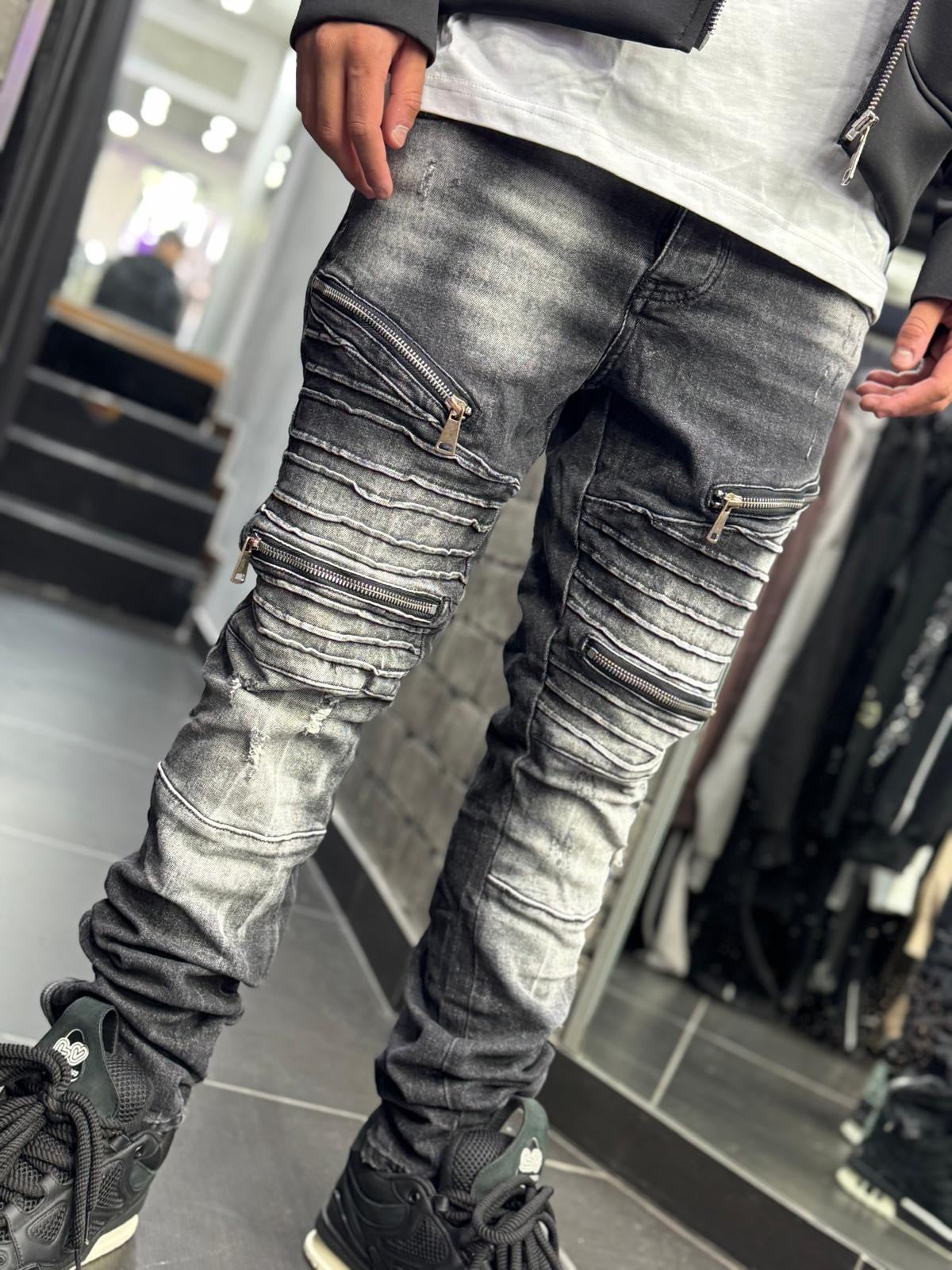 Jeans Biker Grey Zip