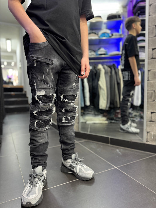 Ragazzo jeans biker black grey