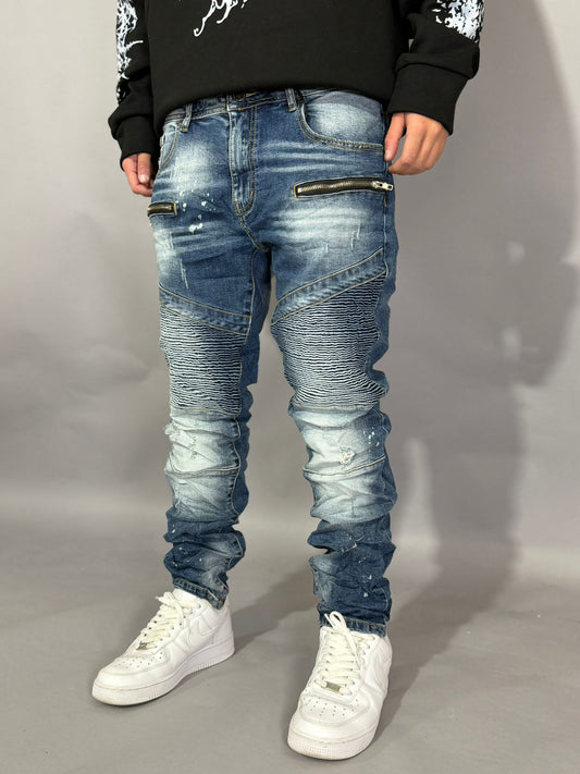 Jeans Biker Blue Zip
