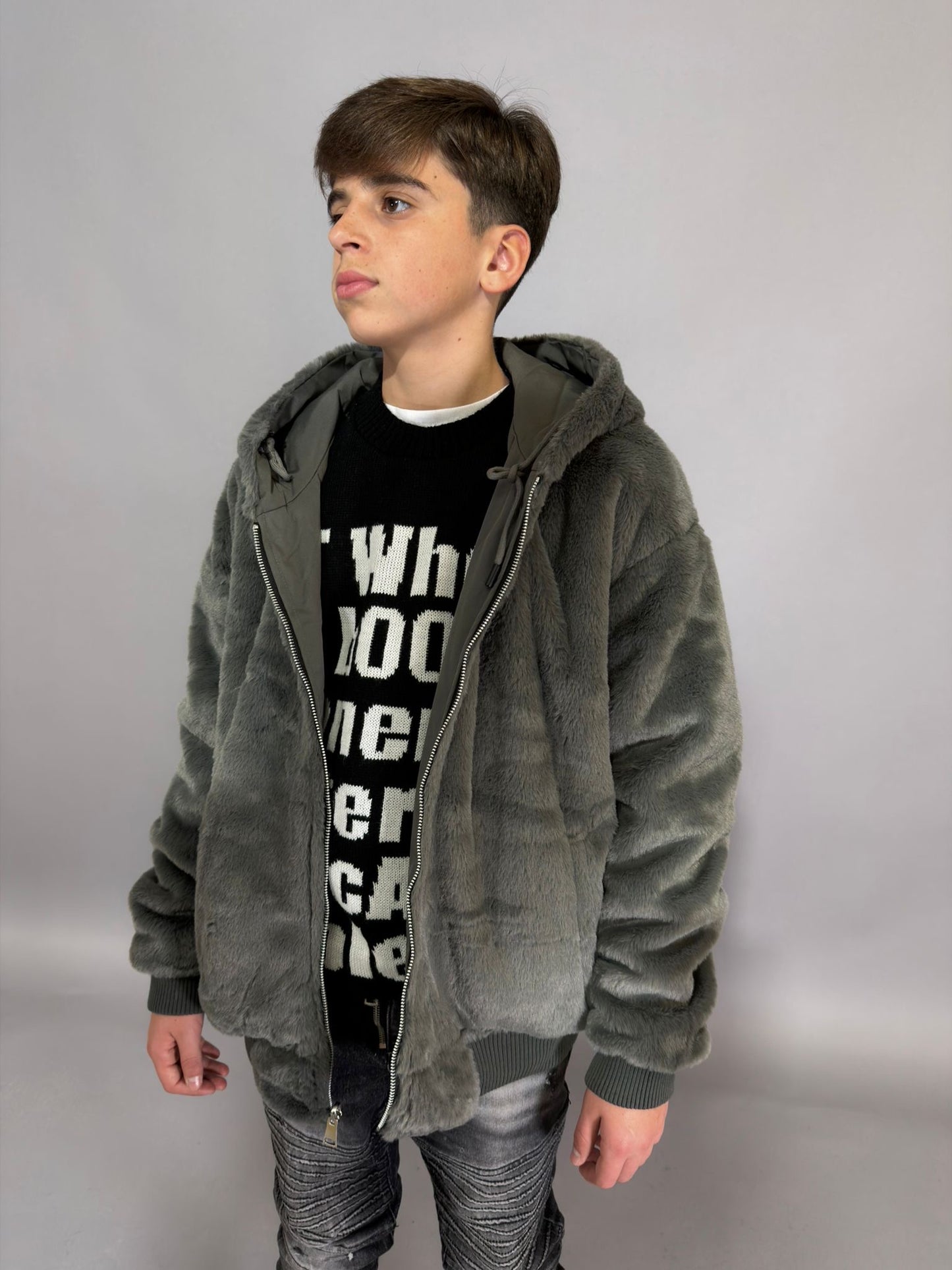 Ragazzo Giubbotto Pelliccia Reversibile PREMIUM